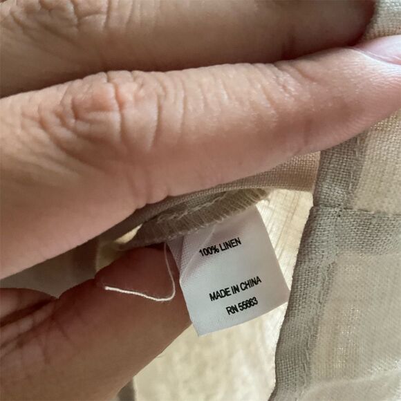 Women's Beige Linen Ruffle Sleeve Blouse Size L Petites Casual - Picture 3 of 4